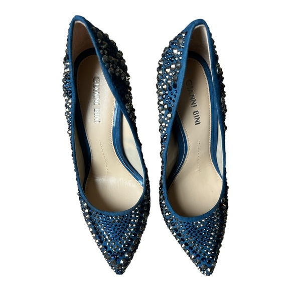 Gianni Bini Studded Metallic Stiletto Pumps - Blue/Teal Suede - Size 7M - Picture 2 of 7